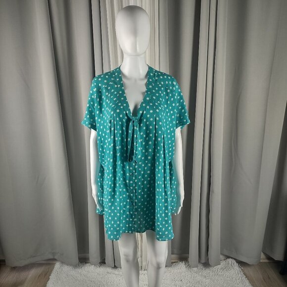 Roaman's Womens Turquiose, White, Polka Dot Button Up Tunic Blouse Size 30W - Picture 2 of 12